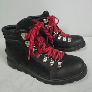 Sorel Ainsley Conquest Boots Women 6 Black Leather Suede Lace Up Hiking Waterpro